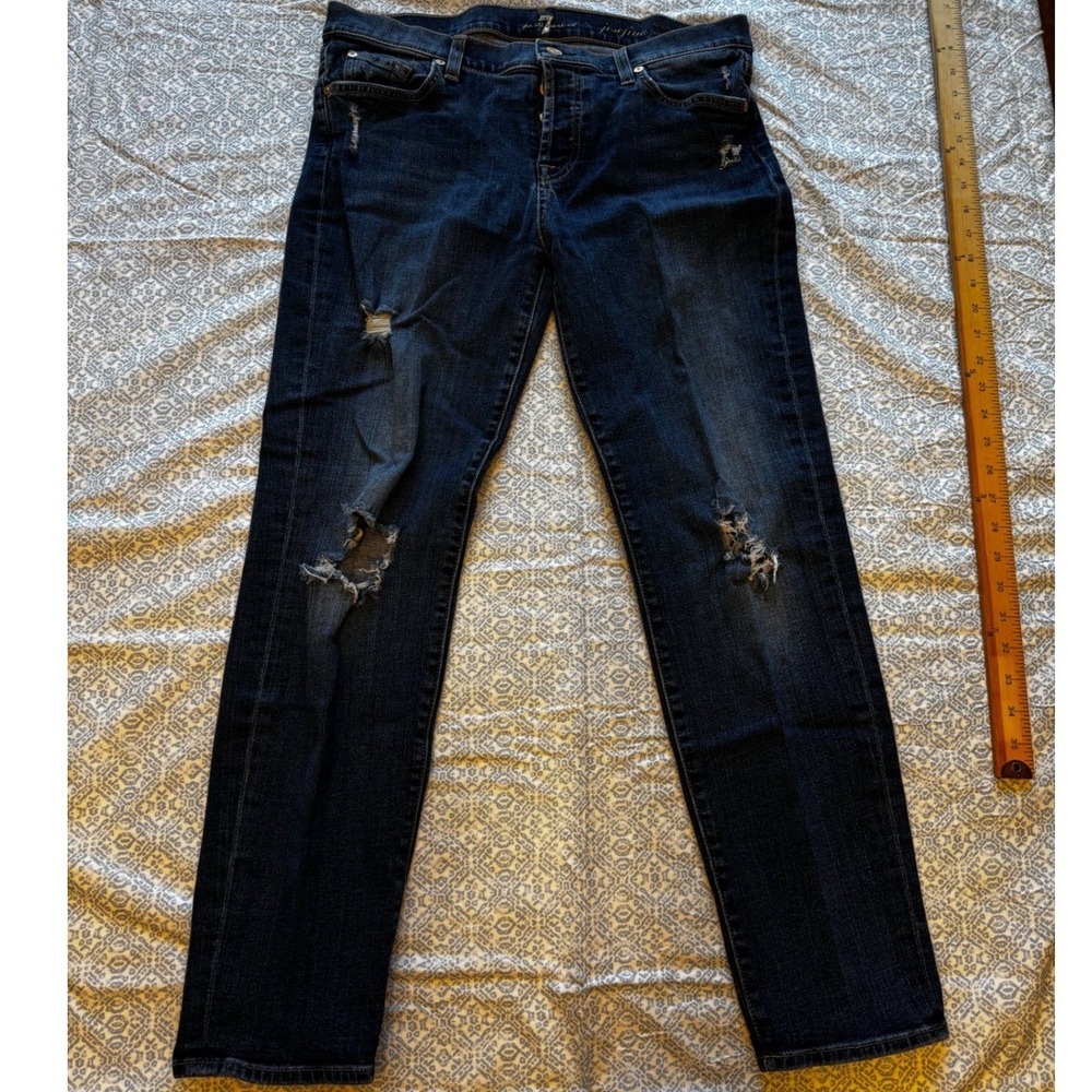7 For All Mankind Distressed Skinny Jeans Dark Wash AU0086253A Size 29